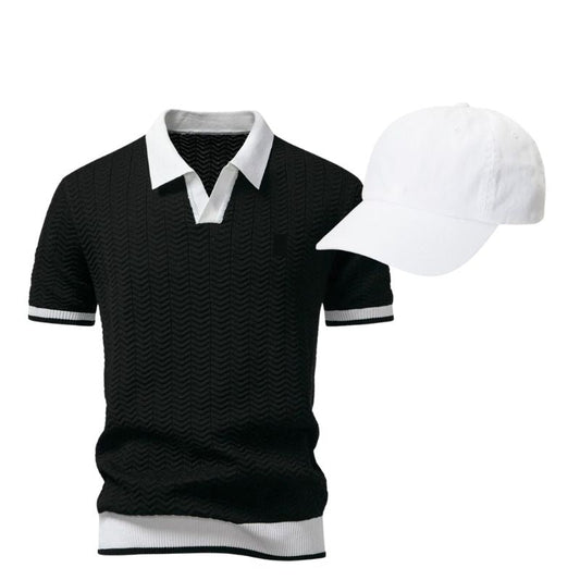 Strukturiertes Poloshirt mit kostenloser Baseball-Cap (Abverkauf)
