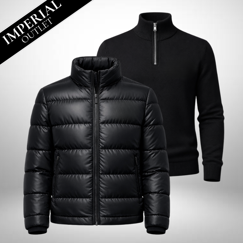 Set: Puffer-Jacke + Rollkragenpullover aus Wolle
