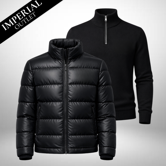 Set: Puffer-Jacke + Rollkragenpullover aus Wolle