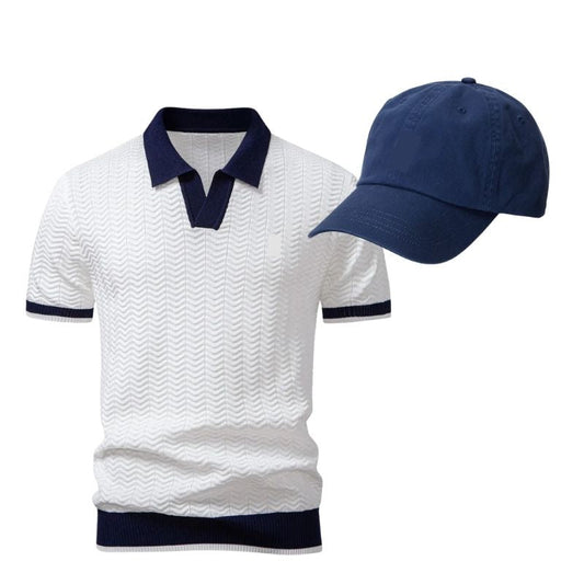Strukturiertes Poloshirt mit kostenloser Baseball-Cap (Abverkauf)