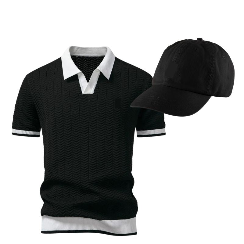 Strukturiertes Poloshirt mit kostenloser Baseball-Cap (Abverkauf)